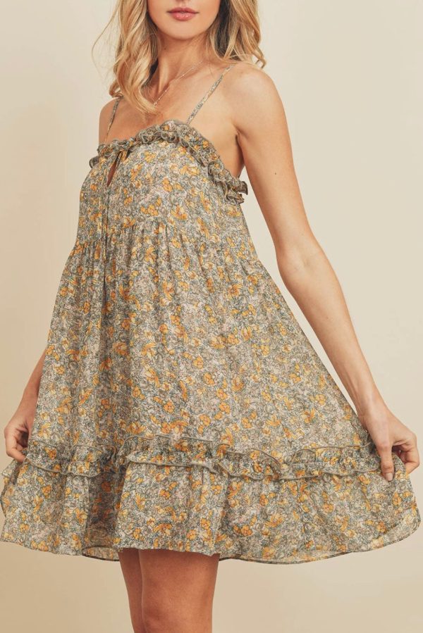 FLORAL BABYDOLL RUFFLED TRIM MINI DRESS