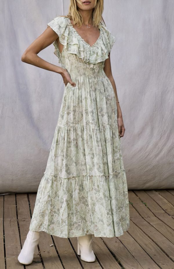 RUFFLE DETAIL SLEEVELESS MAXI DRESS