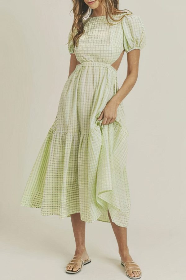 PADISARAH PLAID PRINT OPEN CRISS CROSS BACK MIDI DRESS